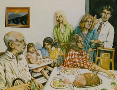 Painting titled "Family Dinner" by Anton Nichols, Original Artwork, Oil