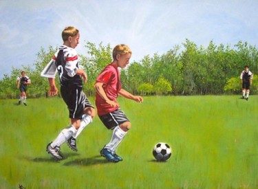 Malerei mit dem Titel "Soccer Challenge" von Anton Nichols, Original-Kunstwerk, Öl