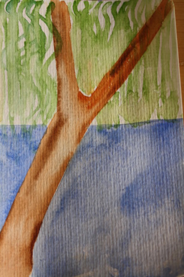 Pittura intitolato "albero-con-lago.jpg" da Antonella Caione, Opera d'arte originale, Gouache