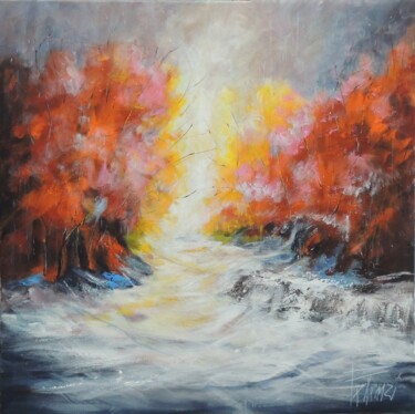 Painting titled "flocons d'automne" by Antonella Felzines (Felenzi), Original Artwork, Acrylic Mounted on Wood Stretcher fra…