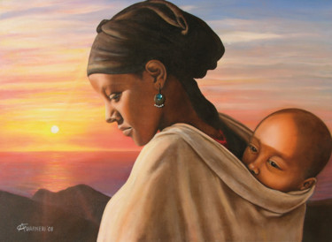 Pittura intitolato "tramonto-etiope-oli…" da Antonella Guarneri, Opera d'arte originale