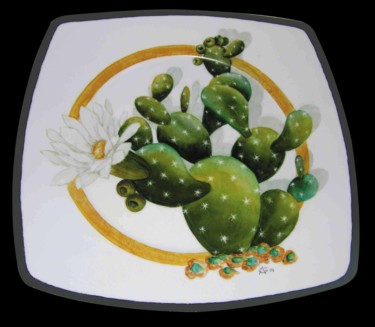 Pittura intitolato "piatto-cactus.jpg" da Antonella Guarneri, Opera d'arte originale