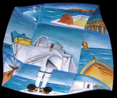 Pittura intitolato "piatto-grecia.jpg" da Antonella Guarneri, Opera d'arte originale