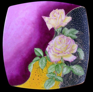 Pittura intitolato "piatto-rose-grande.…" da Antonella Guarneri, Opera d'arte originale
