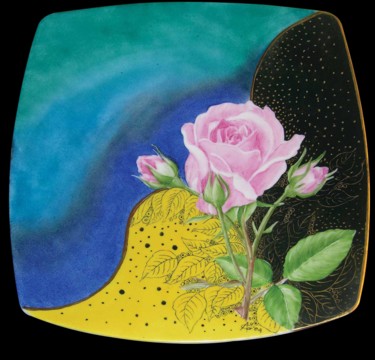 Pittura intitolato "piatto-rose-piccolo…" da Antonella Guarneri, Opera d'arte originale