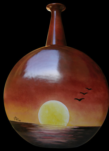 Pittura intitolato "vaso-tramono-fronte…" da Antonella Guarneri, Opera d'arte originale