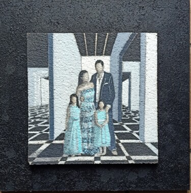 Painting titled "A Family" by Antonella Preti, Original Artwork, Acrylic Mounted on Wood Panel
