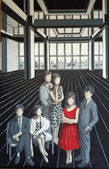 Painting titled "Gruppo di famiglia…" by Antonella Preti, Original Artwork, Acrylic Mounted on Wood Stretcher frame