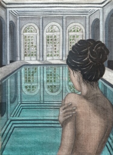 Painting titled "MY SWIMMING POOL (l…" by Antonella Preti, Original Artwork, Acrylic Mounted on Wood Stretcher frame