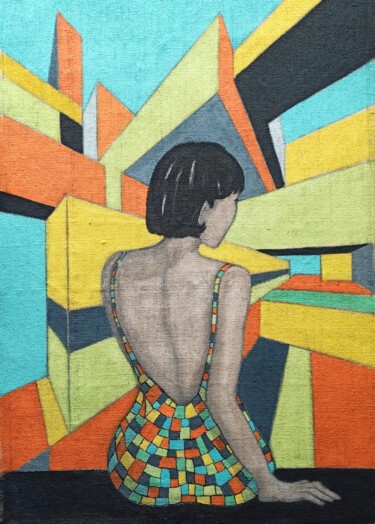 Schilderij getiteld "A Color Dress Code" door Antonella Preti, Origineel Kunstwerk, Acryl Gemonteerd op Frame voor houten br…