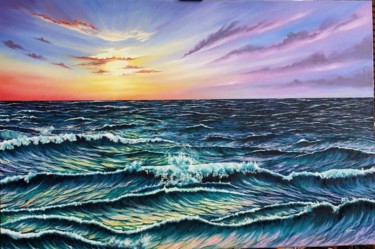 Pittura intitolato "tramonto sul mare" da Antonella Savona, Opera d'arte originale, Olio