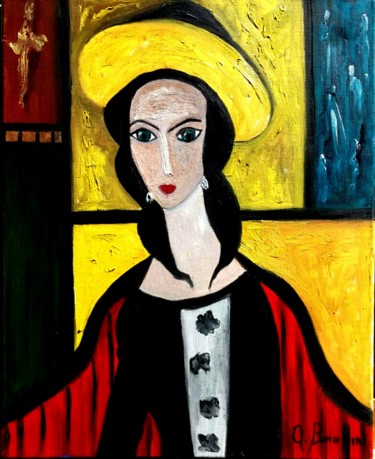 Painting titled "dama-con-cappello.j…" by Antonella Bonaffini, Original Artwork, Oil