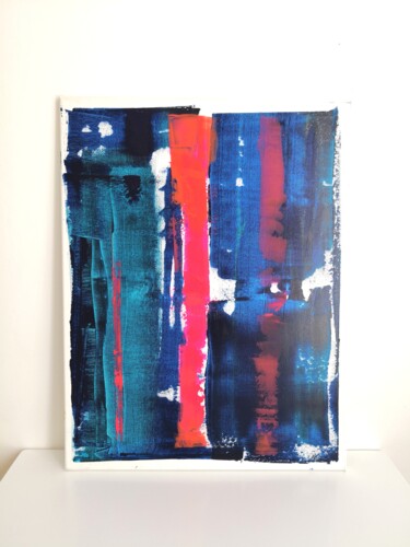 Painting titled "Ligne rouge" by Antonella Huron, Original Artwork, Acrylic Mounted on Wood Stretcher frame