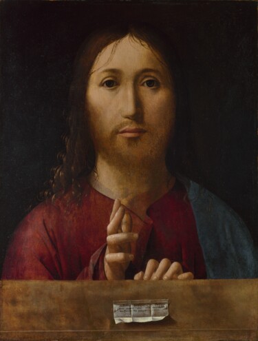Malerei mit dem Titel "Salvator mundi" von Antonello Da Messina, Original-Kunstwerk, Öl