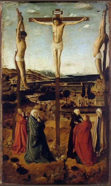 Schilderij getiteld "Crucifixion" door Antonello Da Messina, Origineel Kunstwerk, Olie