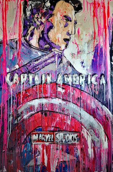 Painting titled "Marvel Captain Amer…" by Antoni Dragan, Original Artwork, Acrylic Mounted on Wood Stretcher frame