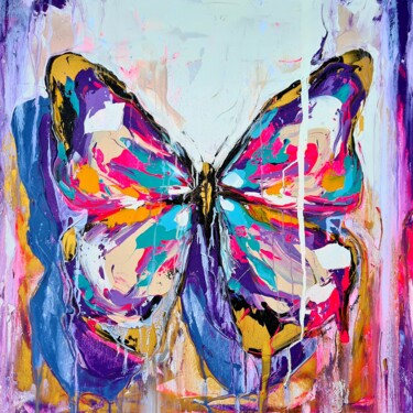 Painting titled "Butterfly red pearl" by Antoni Dragan, Original Artwork, Acrylic Mounted on Wood Stretcher frame