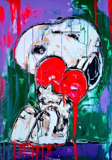 Картина под названием "Snoopy in Love" - Antoni Dragan, Подлинное произведение искусства, Акрил Установлен на Деревянная рам…