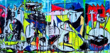 Schilderij getiteld "Guernica in Kiev" door Antoni Dragan, Origineel Kunstwerk, Acryl Gemonteerd op Frame voor houten branca…