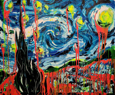 Painting titled "The Starry Night th…" by Antoni Dragan, Original Artwork, Acrylic Mounted on Wood Stretcher frame