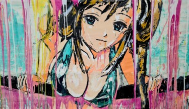 Malerei mit dem Titel "Three Anime Girls" von Antoni Dragan, Original-Kunstwerk, Acryl Auf Keilrahmen aus Holz montiert