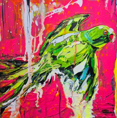 Картина под названием "Green Parrot" - Antoni Dragan, Подлинное произведение искусства, Акрил Установлен на Деревянная рама…