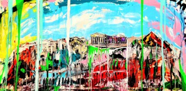 Painting titled "Athens to Berlin" by Antoni Dragan, Original Artwork, Acrylic Mounted on Wood Stretcher frame