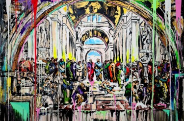 Painting titled "The last Supper in…" by Antoni Dragan, Original Artwork, Acrylic Mounted on Wood Stretcher frame