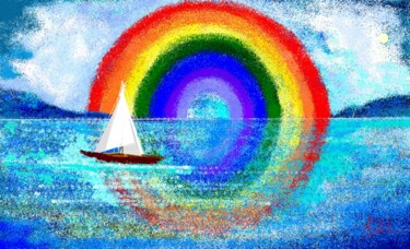 Arte digitale intitolato "Arcobaleno sul mare" da Antonia Calabrese (acartWorks), Opera d'arte originale, Pittura digitale
