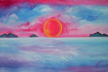 Painting titled "Tramonto sul mare" by Antonia Calabrese (acartWorks), Original Artwork, Gouache