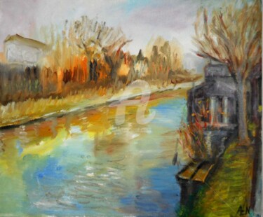 Painting titled "Canal de l'Oise 2 T…" by Antonia Ney, Original Artwork, Oil