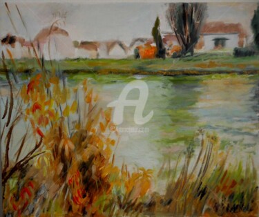 Painting titled "Canal de l'Oise 1 T…" by Antonia Ney, Original Artwork, Oil