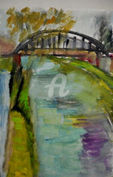 Painting titled "pochade Le canal de…" by Antonia Ney, Original Artwork, Oil