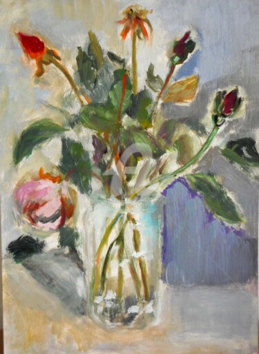 Schilderij getiteld "pochade Roses fanées" door Antonia Ney, Origineel Kunstwerk, Olie