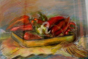 Malerei mit dem Titel "pastel sec Poivrons…" von Antonia Ney, Original-Kunstwerk, Pastell