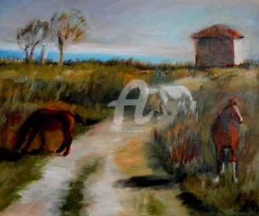 Peinture intitulée "Trois chevaux série…" par Antonia Ney, Œuvre d'art originale, Huile