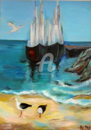 Картина под названием "Deux bateaux" - Antonia Ney, Подлинное произведение искусства, Масло