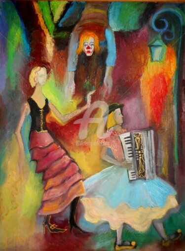 Pittura intitolato "Théâtre de la rue" da Antonia Ney, Opera d'arte originale, Olio