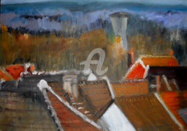 Peinture intitulée "pochade Les toits 2" par Antonia Ney, Œuvre d'art originale, Huile