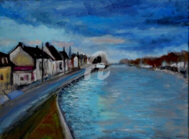 Painting titled "Canal de l'Oise" by Antonia Ney, Original Artwork, Oil
