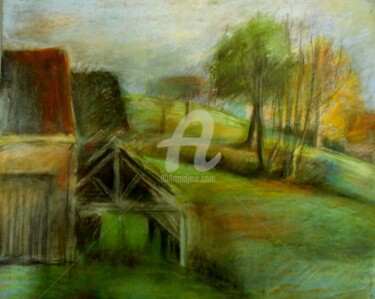 Pittura intitolato "Le hangar à la camp…" da Antonia Ney, Opera d'arte originale, Pastello