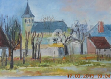 Painting titled "L’église de Chevinc…" by Antonia Ney, Original Artwork, Oil