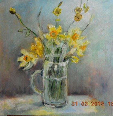 Painting titled "Jonquilles 2" by Antonia Ney, Original Artwork, Oil