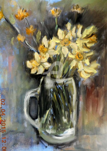 Painting titled "Jonquilles 3" by Antonia Ney, Original Artwork, Oil