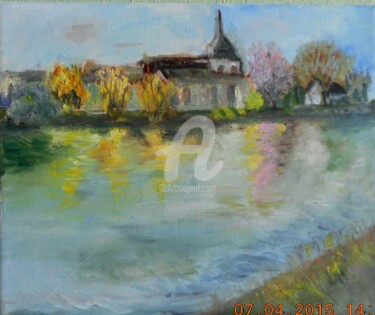 Painting titled "Canal de l'Oise au…" by Antonia Ney, Original Artwork, Oil