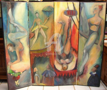 Painting titled "Paravent Artistes d…" by Antonia Ney, Original Artwork, Oil