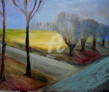 Картина под названием "Le champ jaune dans…" - Antonia Ney, Подлинное произведение искусства, Масло