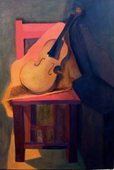 Peinture intitulée "Silla y Violin" par Antonia Cricelli, Œuvre d'art originale, Huile