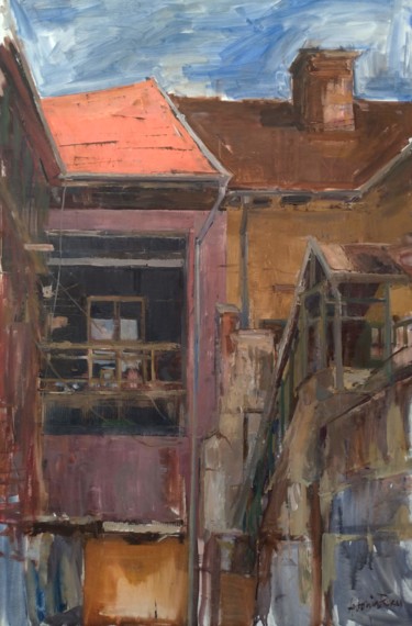 Painting titled "Courtyard interior" by Antonia Rusu, Original Artwork, Oil