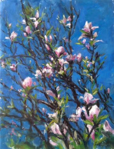 Ζωγραφική με τίτλο "Magnolias" από Antonia Rusu, Αυθεντικά έργα τέχνης, Λάδι